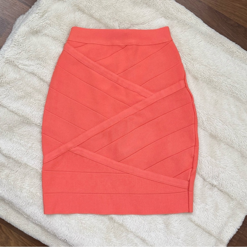 bebe Coral-Orange Bandage Mini Skirt